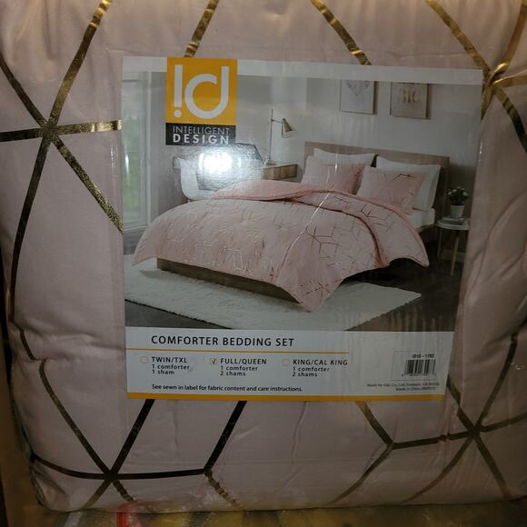 Intelligent Design Khloe Metallic Printed Set QUEEN Pink Gold comforter shams - Picture 3 of 9